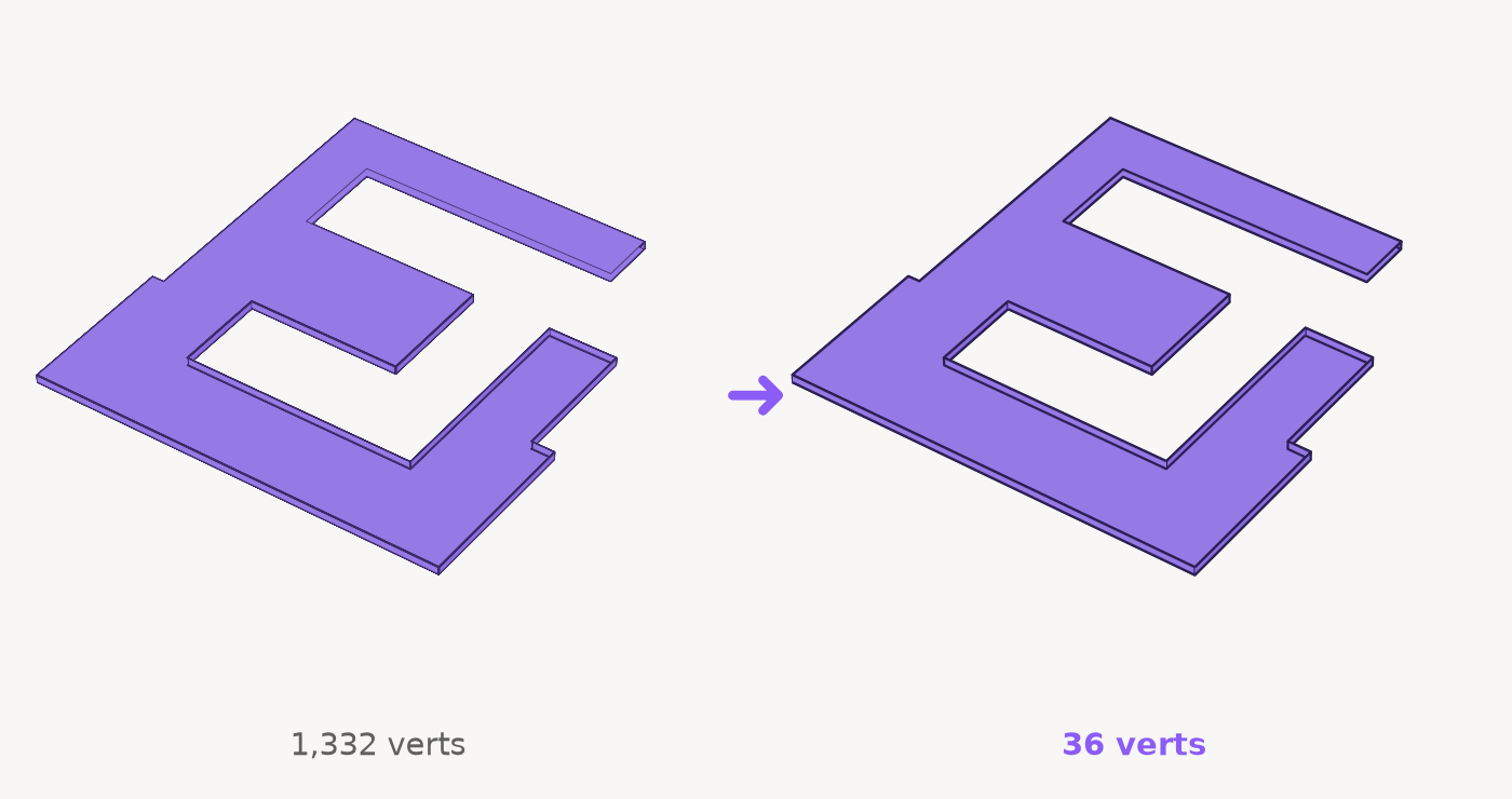 Before/after: countertop 1,332 verts to 36 verts